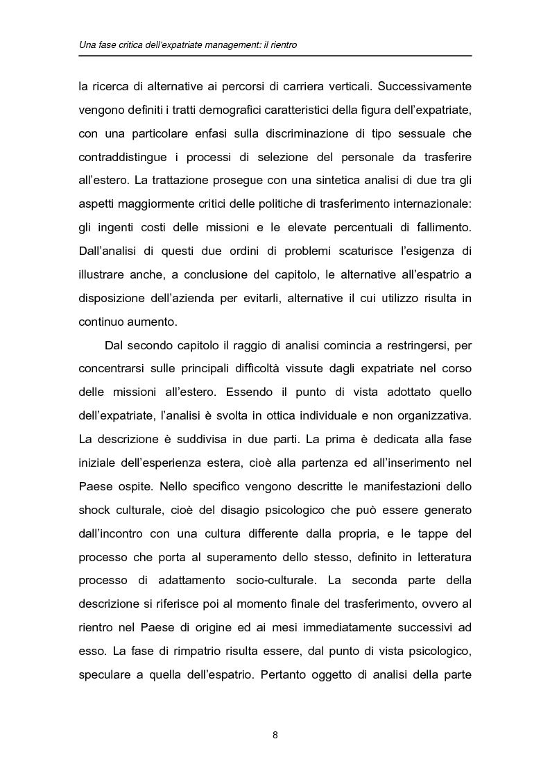 Anteprima della tesi: Una fase critica dell'expatriate management: il rientro, Pagina 3