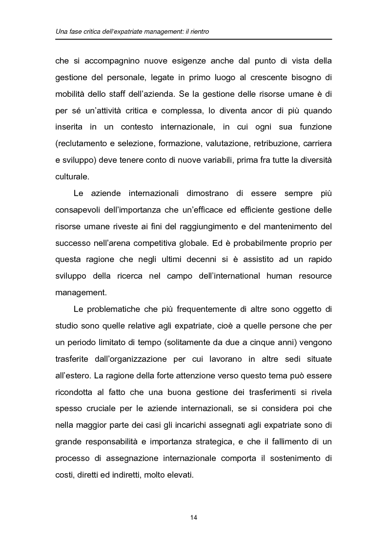 Anteprima della tesi: Una fase critica dell'expatriate management: il rientro, Pagina 9
