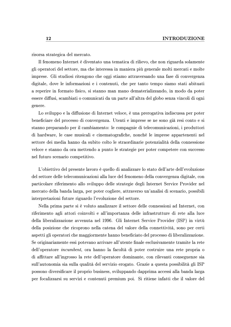 Anteprima della tesi: Le Strategie competitive degli ISP nel BroadBand nella fase di consolidamento del mercato. Un'analisi di scenario, Pagina 2