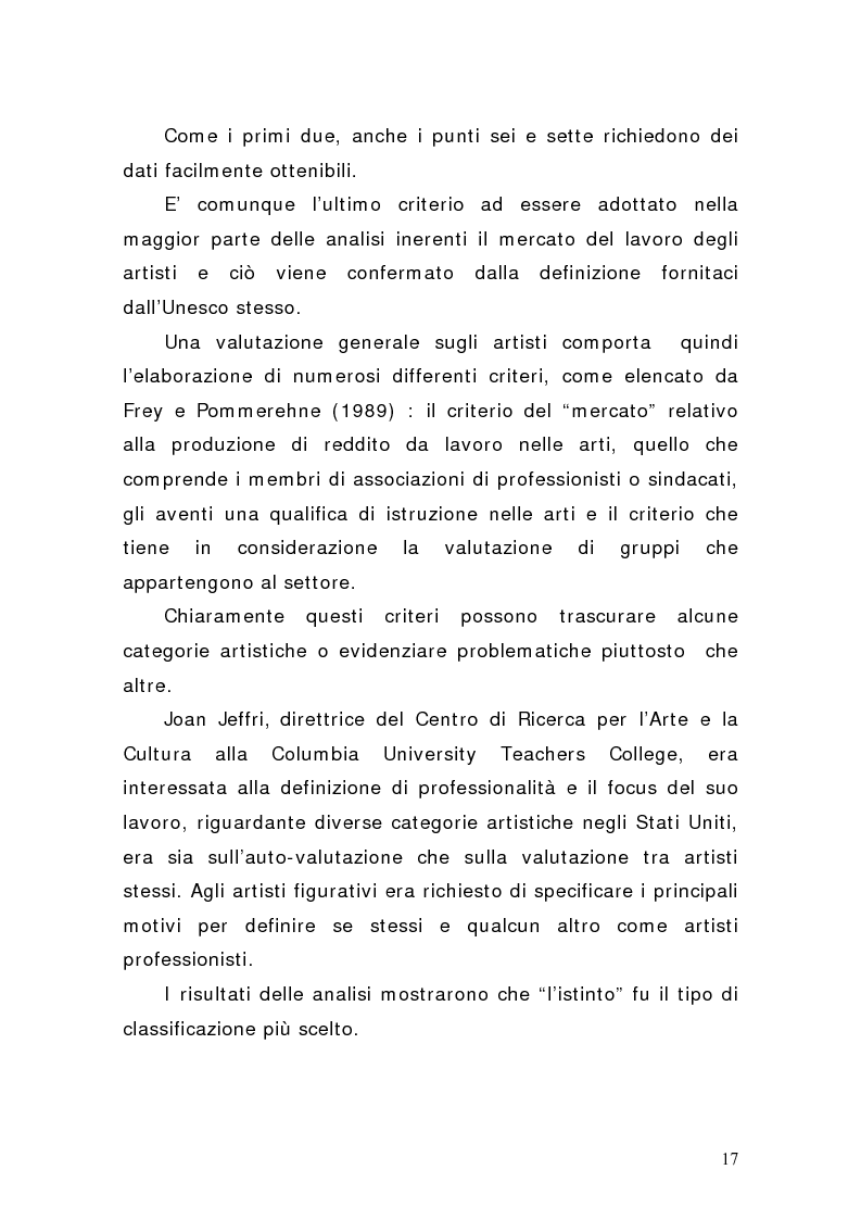 Anteprima della tesi: Artisti e mercati del lavoro: dinamiche occupazionali, Pagina 13