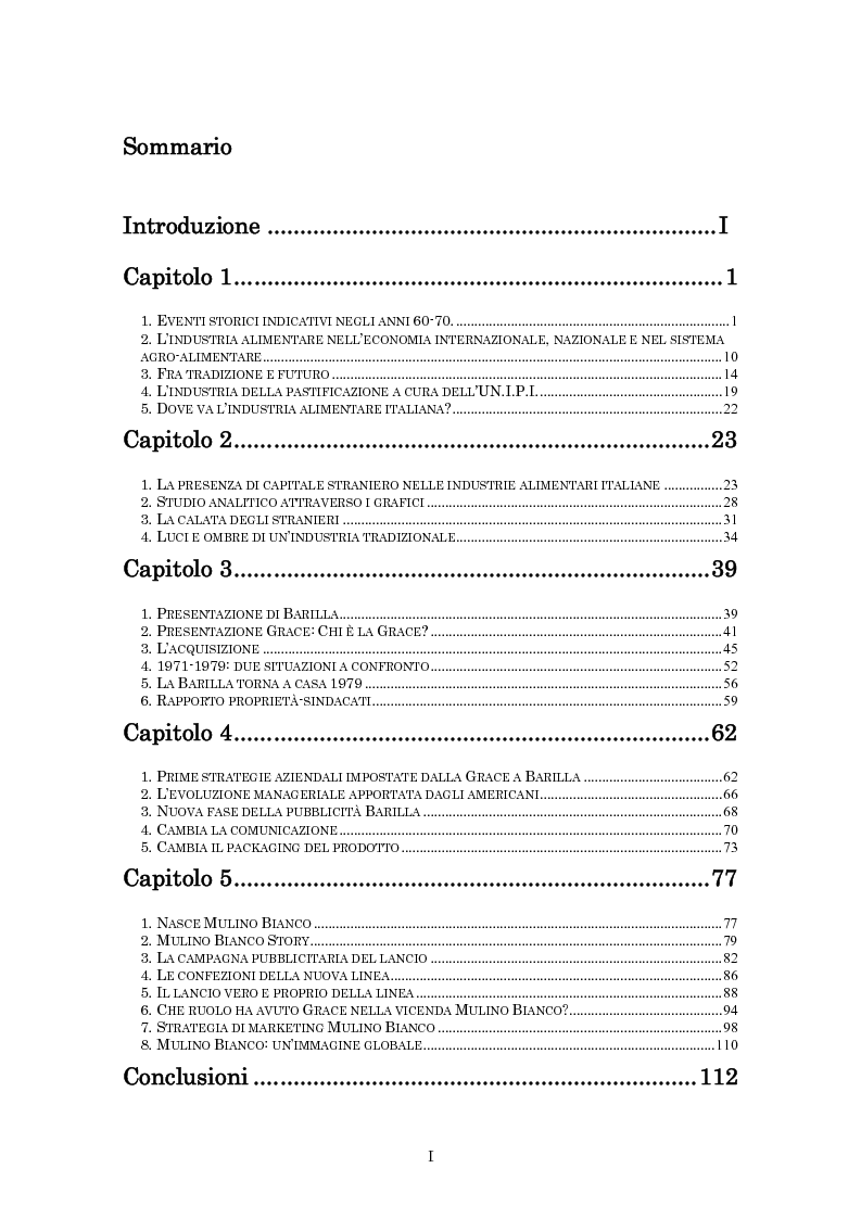 Indice della tesi: Crisi economica, strategie aziendali e comunicative: il caso Barilla (1973-1985), Pagina 1
