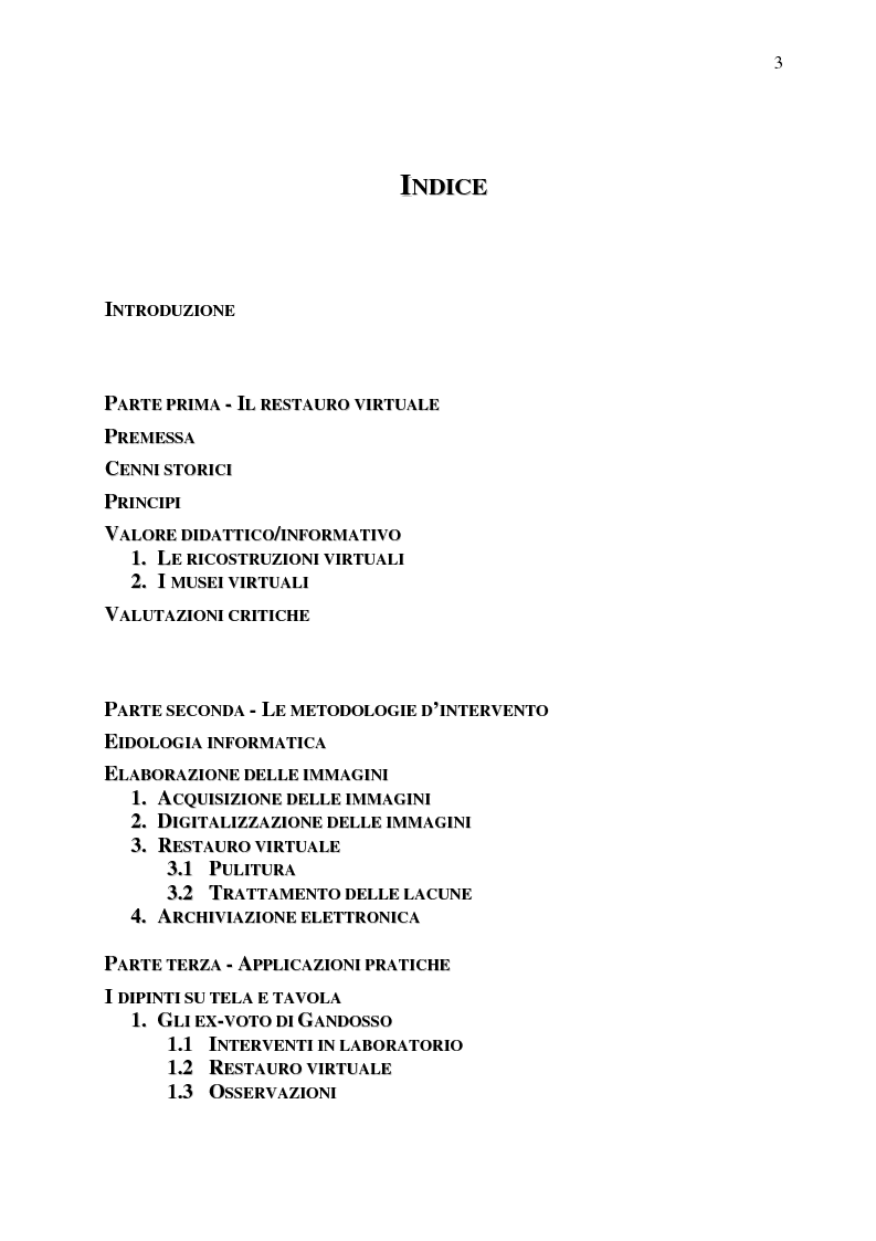 Indice della tesi: Il restauro virtuale, Pagina 1