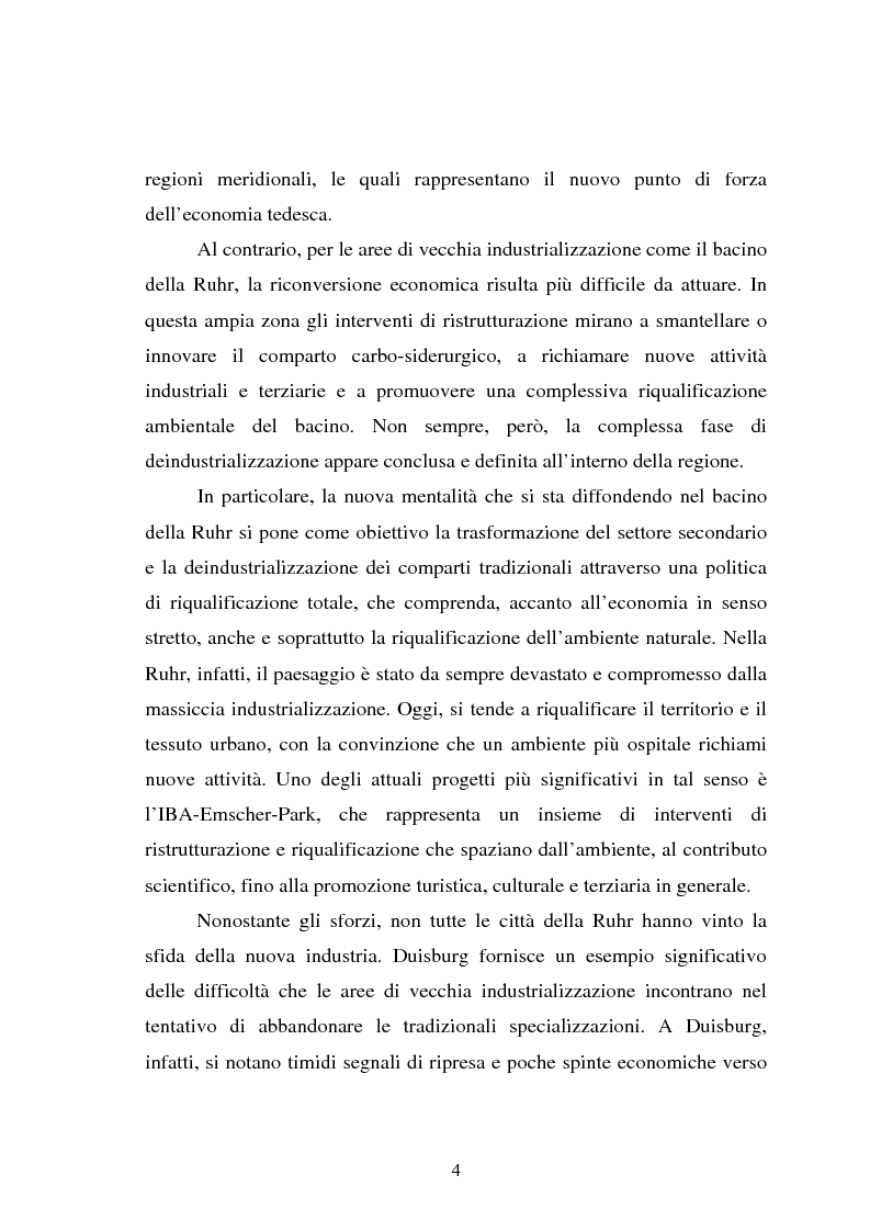 Anteprima della tesi: Il fenomeno della deindustrializzazione in Germania: ipotesi di riconversione funzionale a Duisburg e Düsseldorf, Pagina 4