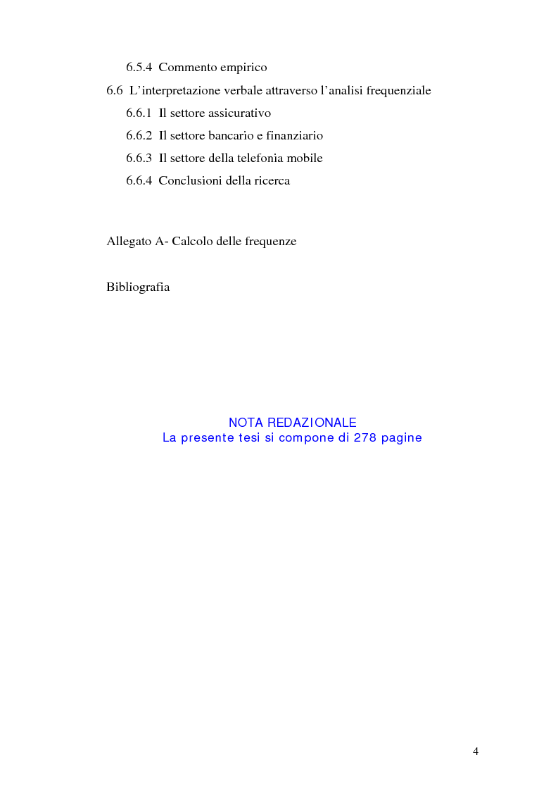 Indice della tesi: La comunicazione pubblicitaria delle imprese di servizi, Pagina 4