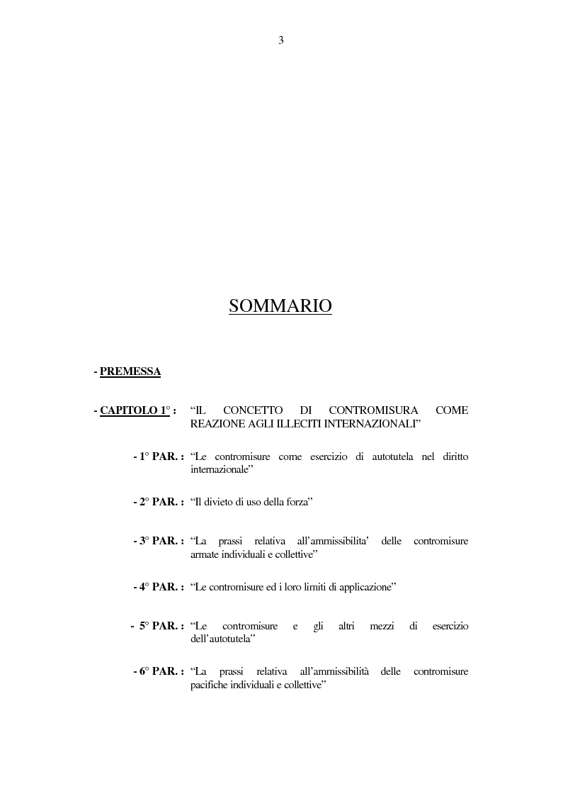 Indice della tesi: Le condizioni per l’esercizio dell’autotutela nel diritto internazionale, Pagina 1