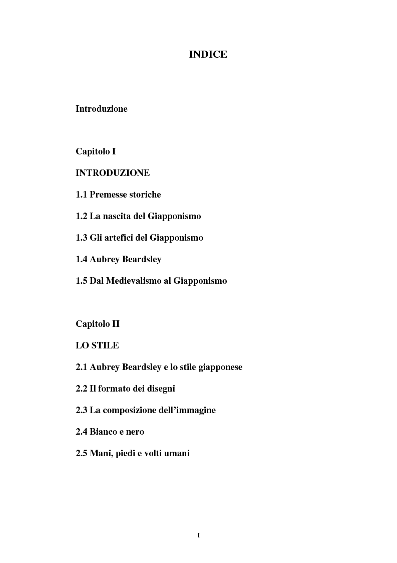 Indice della tesi: Il Giapponismo in Aubrey Beardsley, Pagina 1
