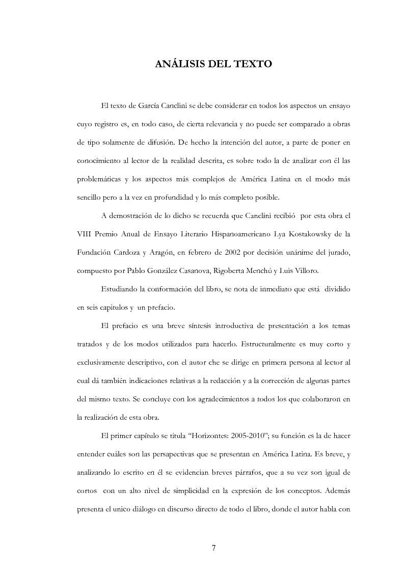 Anteprima della tesi: Anàlisis, comentario y traducciòn de "Latinoamericanos buscando lugar en este siglo" de Néstor Garcìa Canclini, Pagina 6