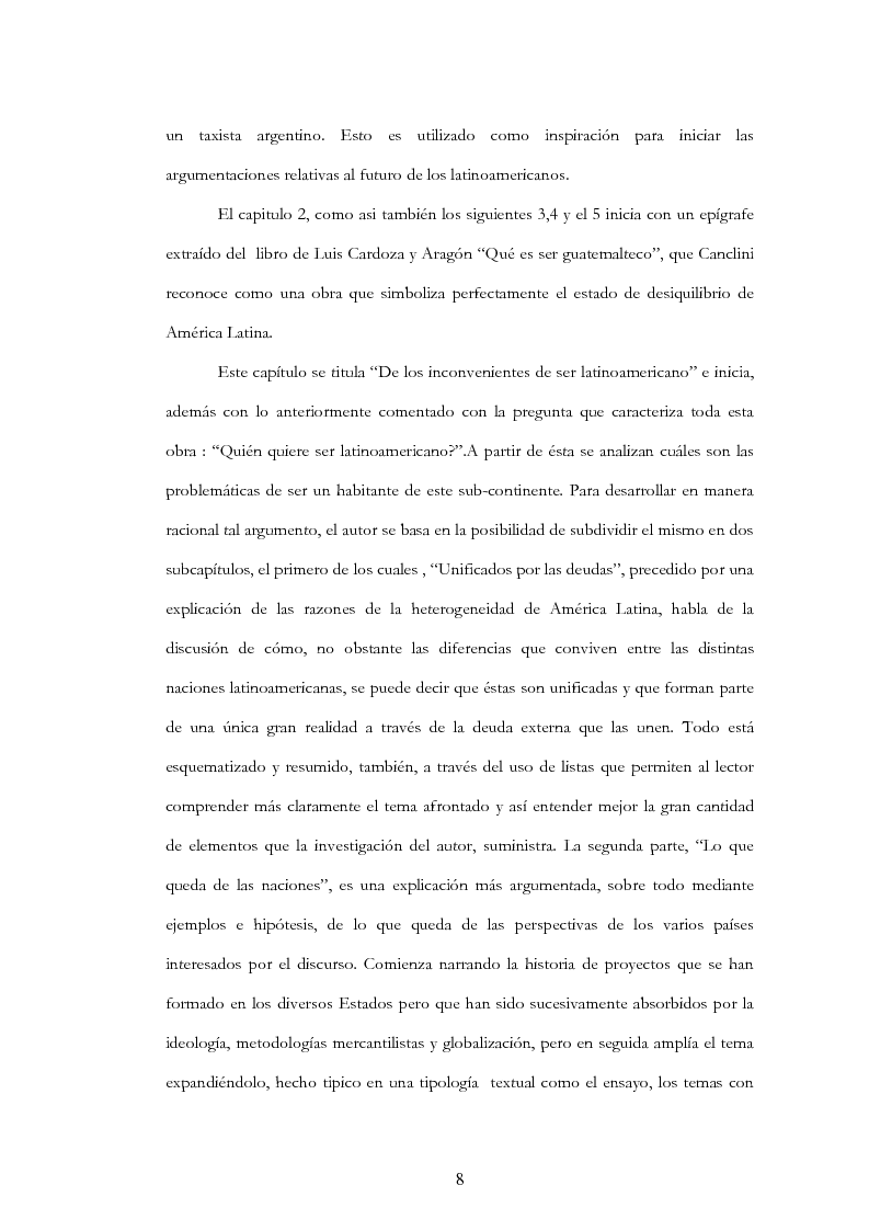 Anteprima della tesi: Anàlisis, comentario y traducciòn de "Latinoamericanos buscando lugar en este siglo" de Néstor Garcìa Canclini, Pagina 7