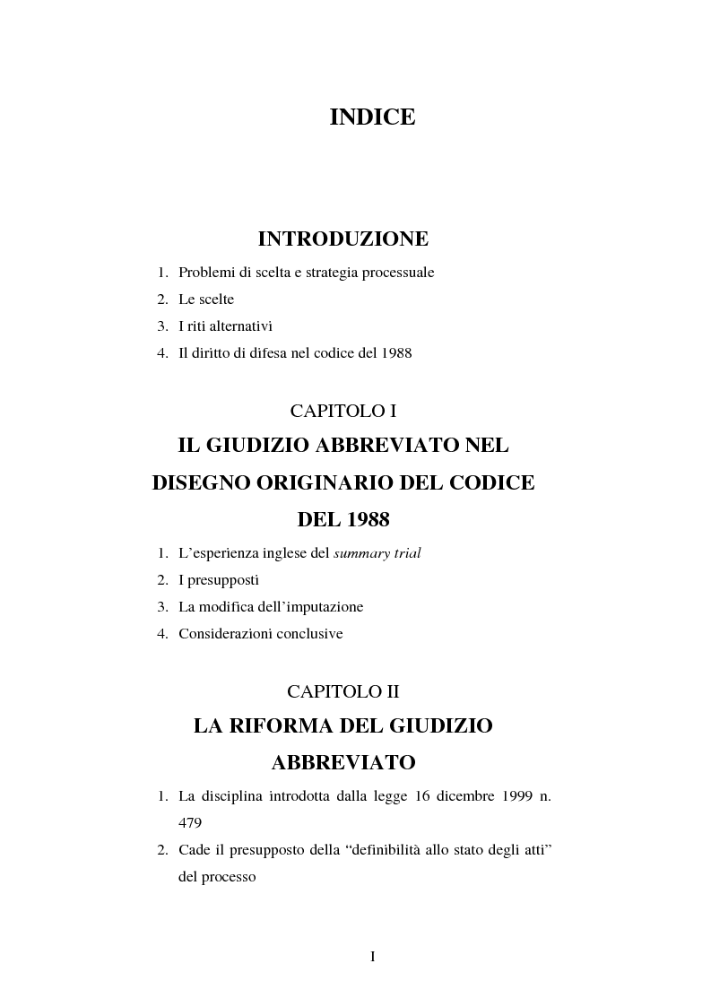 Indice della tesi: Strategie difensive e udienza preliminare, Pagina 1