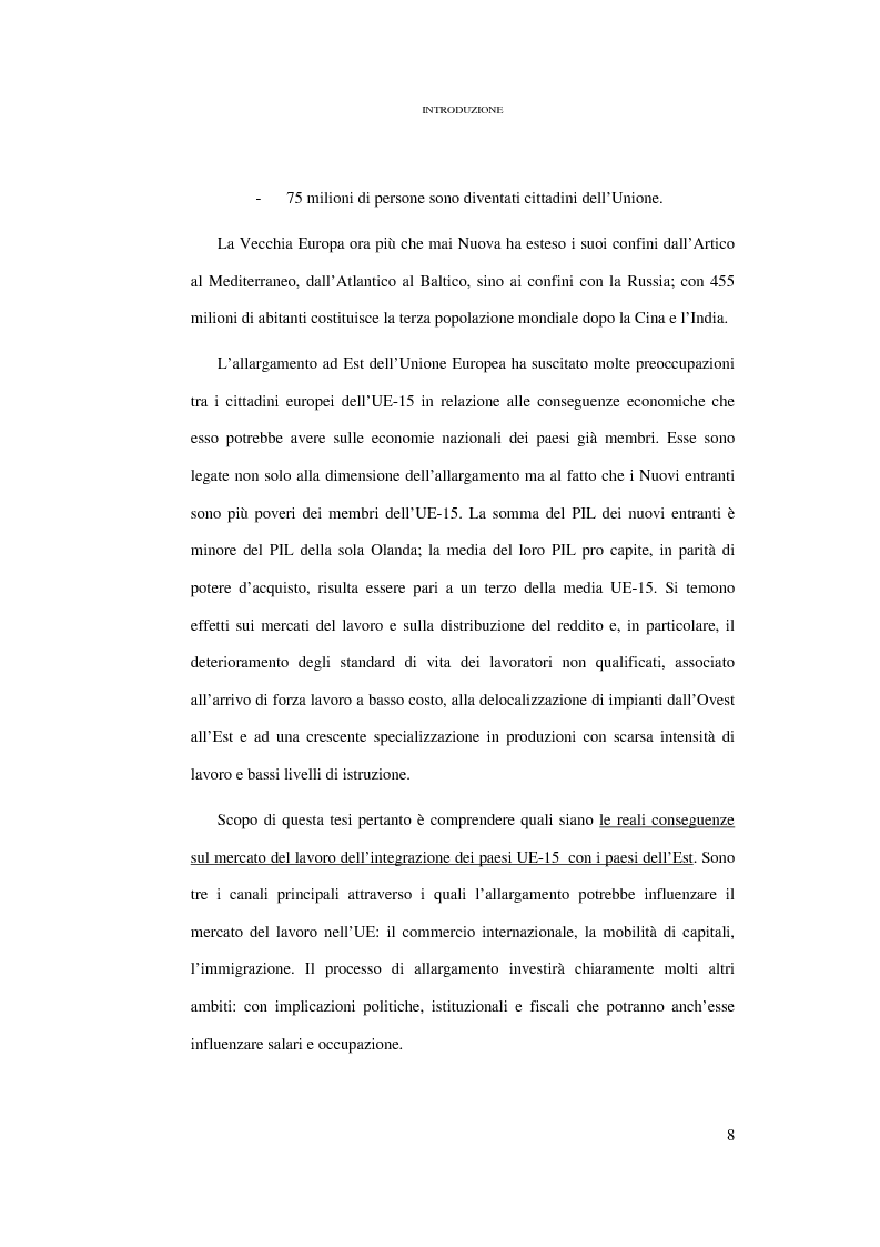 Anteprima della tesi: Le conseguenze sul mercato del lavoro dell'allargamento ad Est dell'Unione Europea, Pagina 2