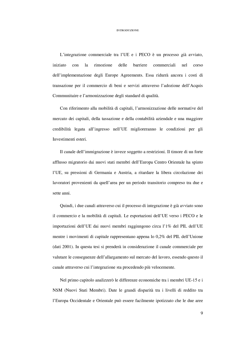 Anteprima della tesi: Le conseguenze sul mercato del lavoro dell'allargamento ad Est dell'Unione Europea, Pagina 3