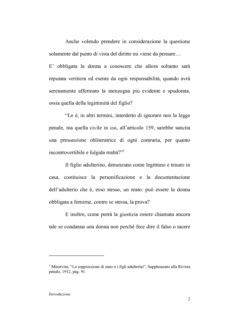 Anteprima della tesi: La dichiarazione di filiazione illegittima di nato da donna maritata in rapporto alla legge penale, Pagina 2