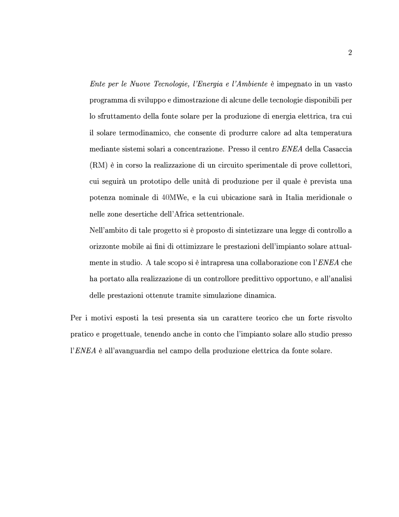 Anteprima della tesi: Controllo predittivo di sistemi lineari - Controllo ad alta prestazione e con vincoli di un impianto solare, Pagina 2