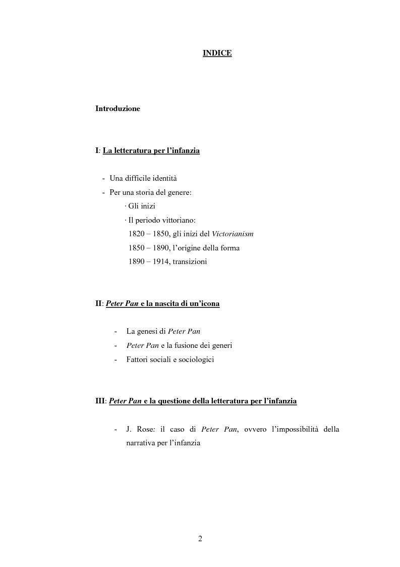Indice della tesi: Peter Pan e la letteratura per l'infanzia, Pagina 1