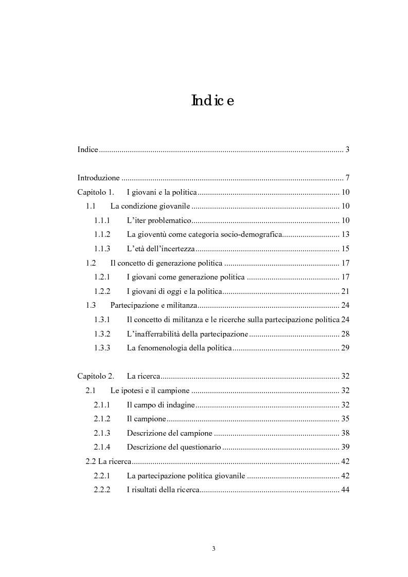 Indice della tesi: I giovani e la politica. I/le Giovani Comunisti/e tra movimento e disobbedienza, Pagina 1
