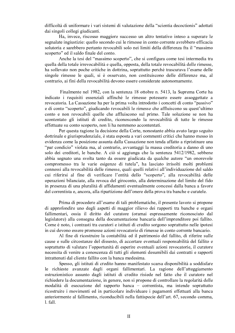 Anteprima della tesi: Il curatore fallimentare e la revocatoria delle rimesse in conto corrente, Pagina 2