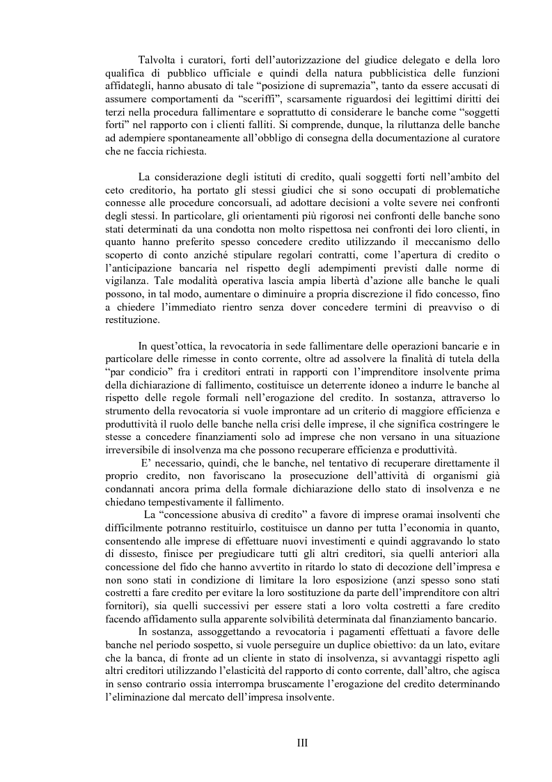 Anteprima della tesi: Il curatore fallimentare e la revocatoria delle rimesse in conto corrente, Pagina 3