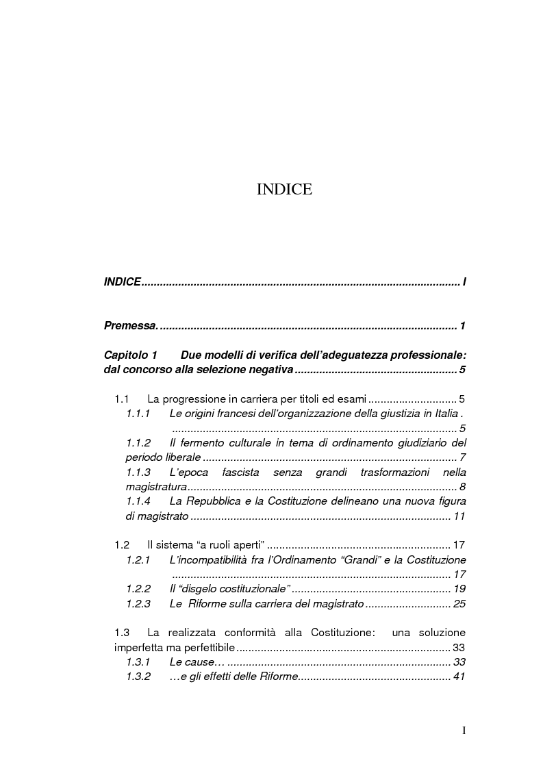 Indice della tesi: La valutazione della professionalità del magistrato, Pagina 1