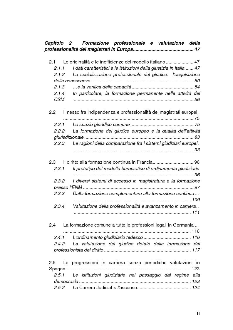 Indice della tesi: La valutazione della professionalità del magistrato, Pagina 2