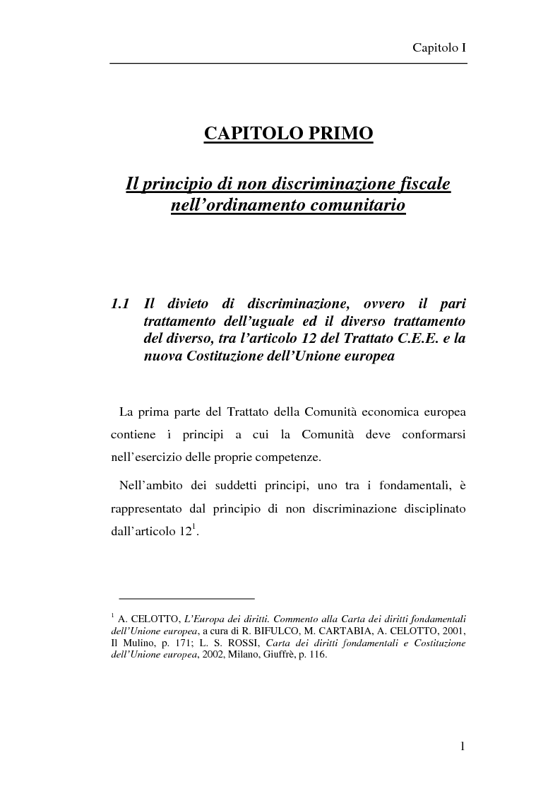 Anteprima della tesi: Il principio di non discriminazione nel diritto tributario secondo la giurisprudenza della Corte di giustizia C.E.E., Pagina 4