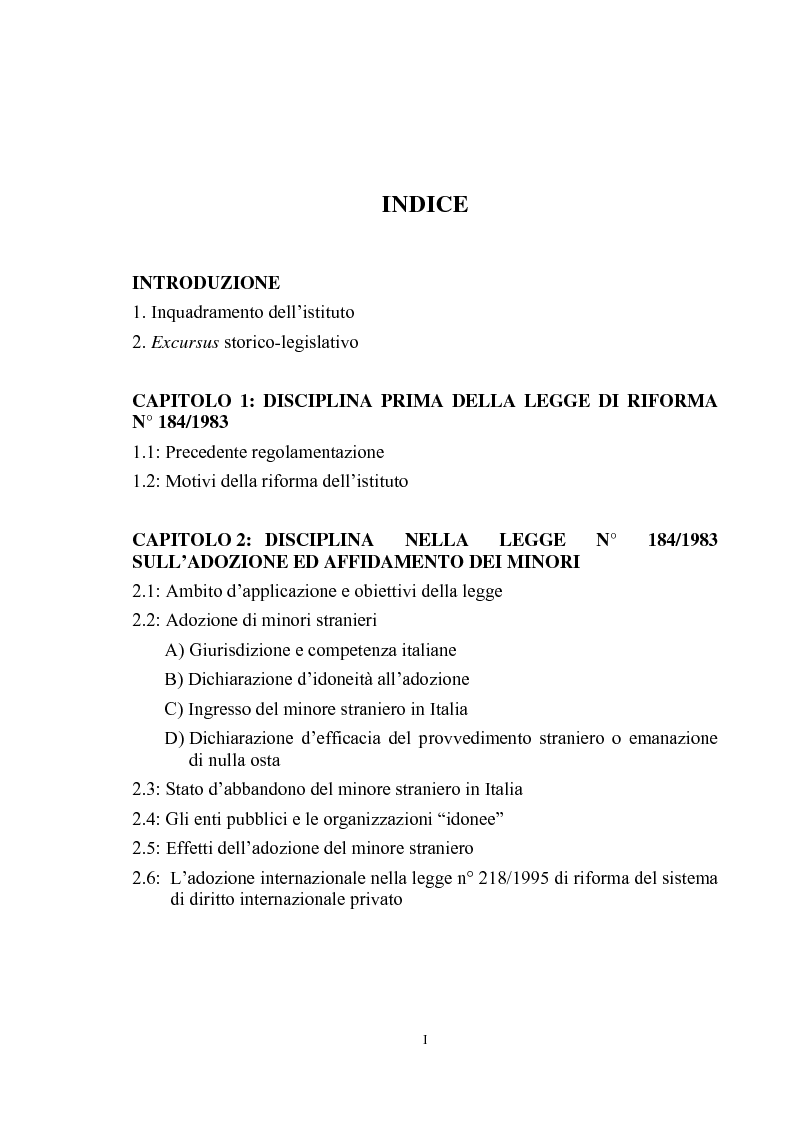 Indice della tesi: L'adozione internazionale, Pagina 1