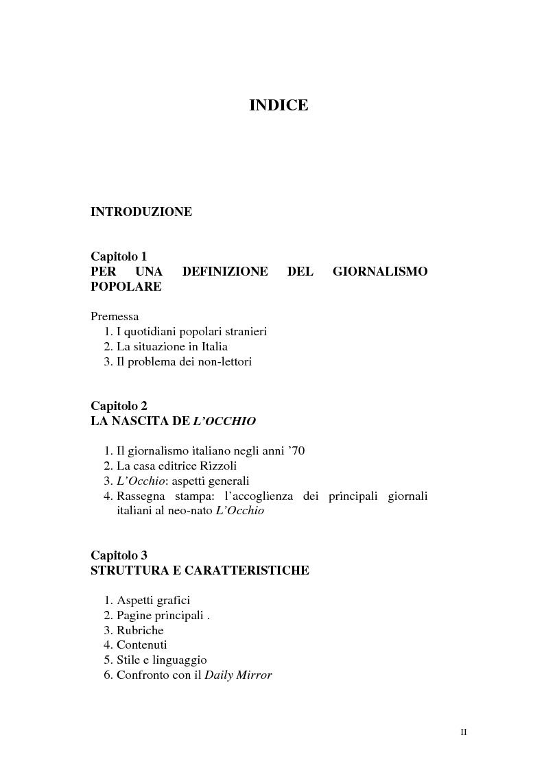 Indice della tesi: L'Occhio, un quotidiano "popular" all'italiana, Pagina 1