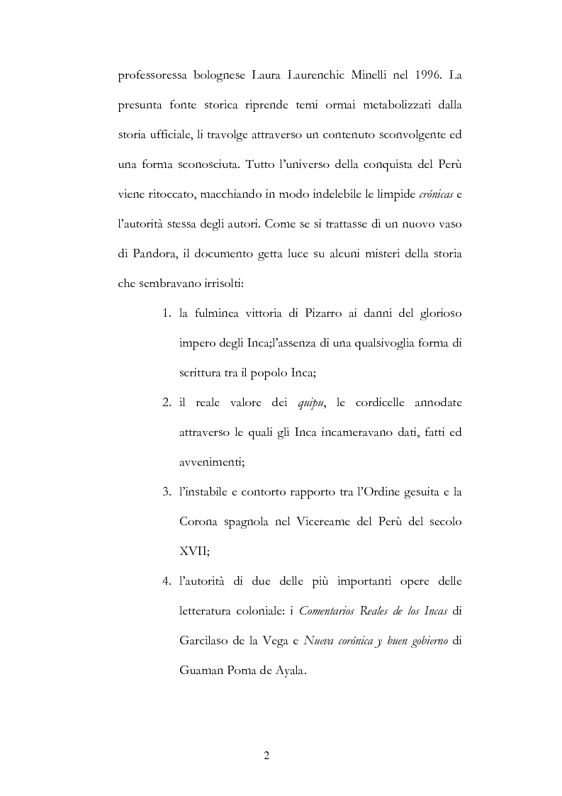 Anteprima della tesi: Nuove fonti storiche del Tahuantinsuyu: il gesuita Blas Valera, Pagina 2