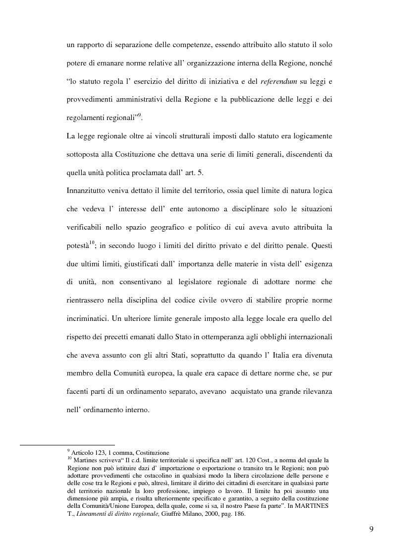 Anteprima della tesi: Il nuovo riparto delle competenze legislative tra lo Stato e le Regioni e l'interesse nazionale, Pagina 6