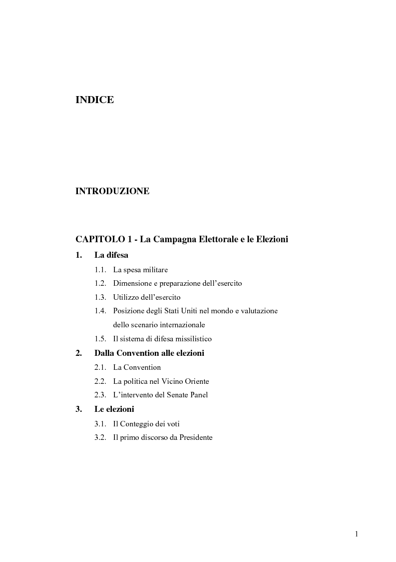Indice della tesi: La Strategia di Sicurezza Nazionale di George Walker Bush, Pagina 1