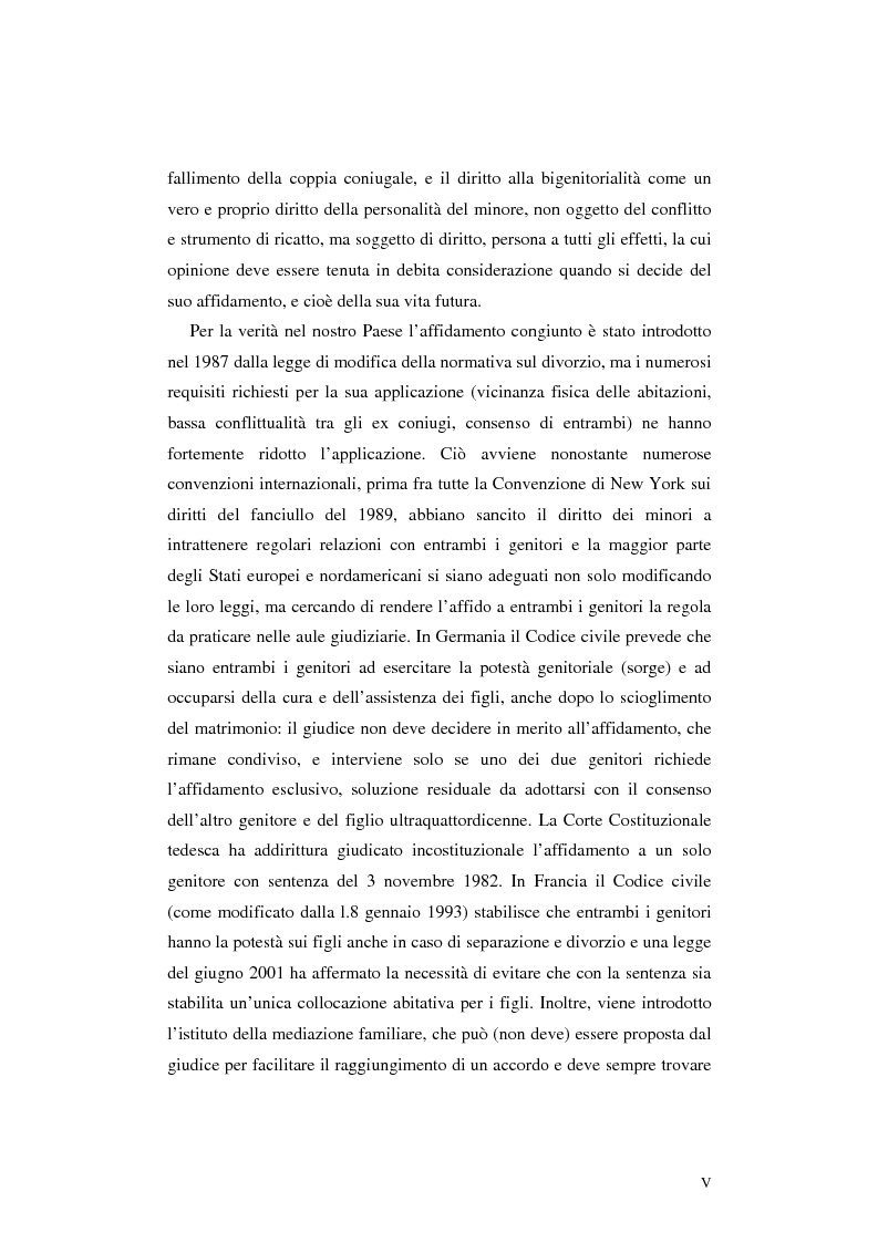 Anteprima della tesi: Le categorie di affidamento dei figli nella legislazione vigente e negli attuali progetti di riforma. Il diritto del minore alla bigenitorialità, Pagina 3