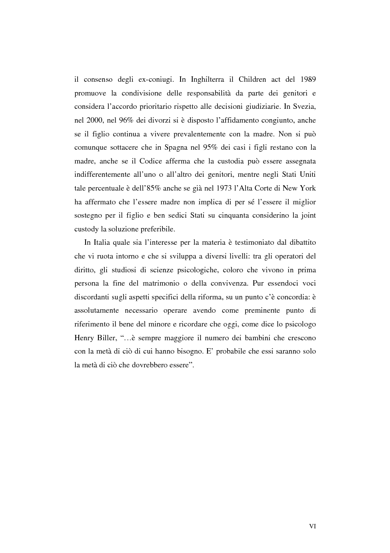 Anteprima della tesi: Le categorie di affidamento dei figli nella legislazione vigente e negli attuali progetti di riforma. Il diritto del minore alla bigenitorialità, Pagina 4