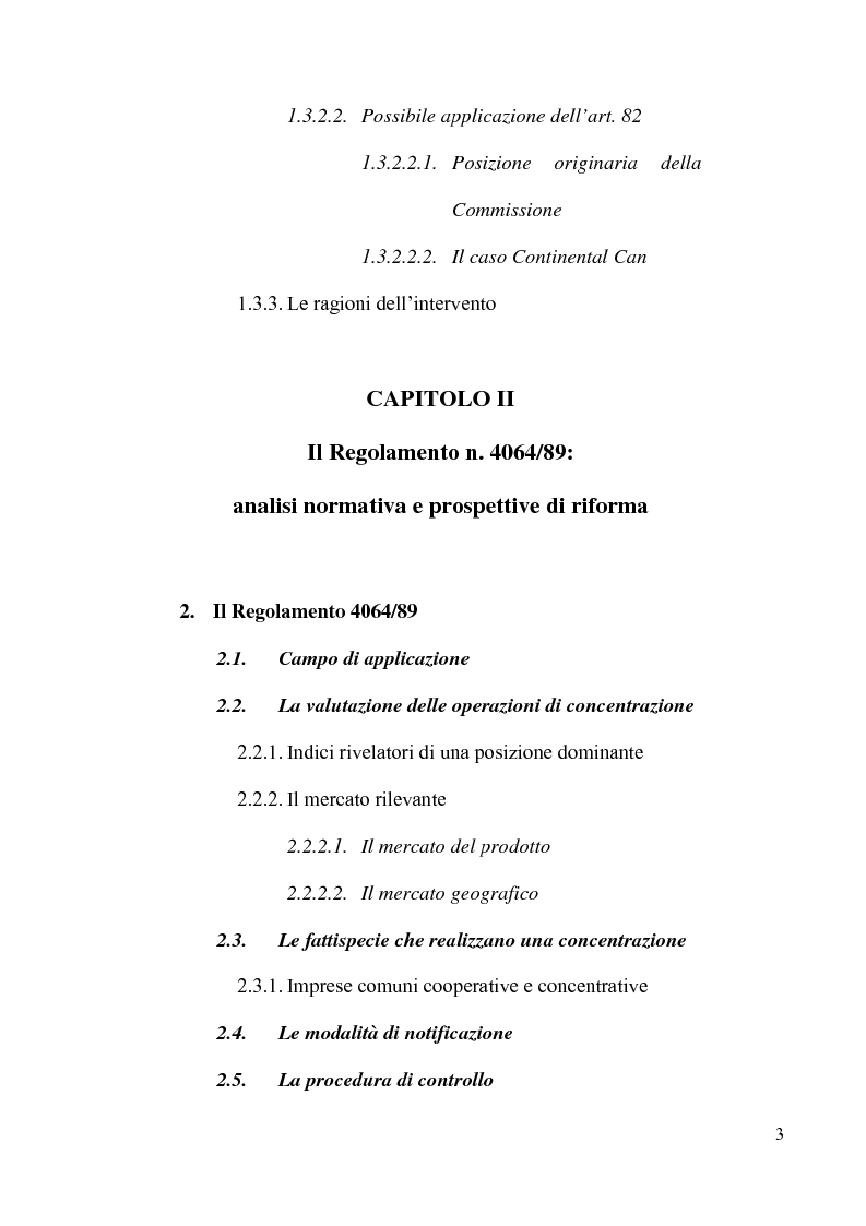 Indice della tesi: Le concentrazioni tra imprese nel diritto comunitario della concorrenza, Pagina 2