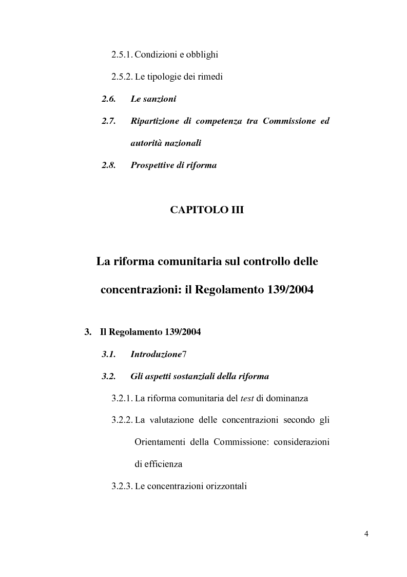 Indice della tesi: Le concentrazioni tra imprese nel diritto comunitario della concorrenza, Pagina 3