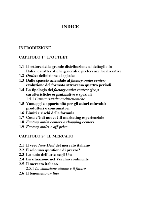 Indice della tesi: Factory outlet center: il caso McArthurGlen, Pagina 1