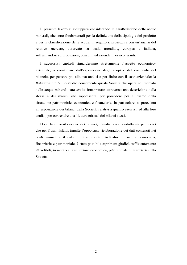 Anteprima della tesi: L'analisi patrimoniale, economica e finanziaria di un'azienda operante nel settore delle acque minerali: il caso Italaquae S.p.A., Pagina 2