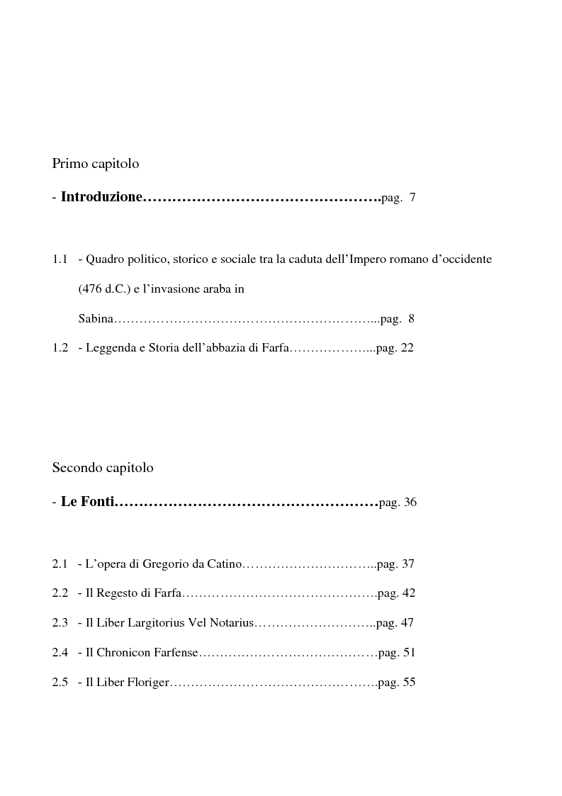 Indice della tesi: Saggio su alcuni documenti dell'abbazia di Farfa, Pagina 1