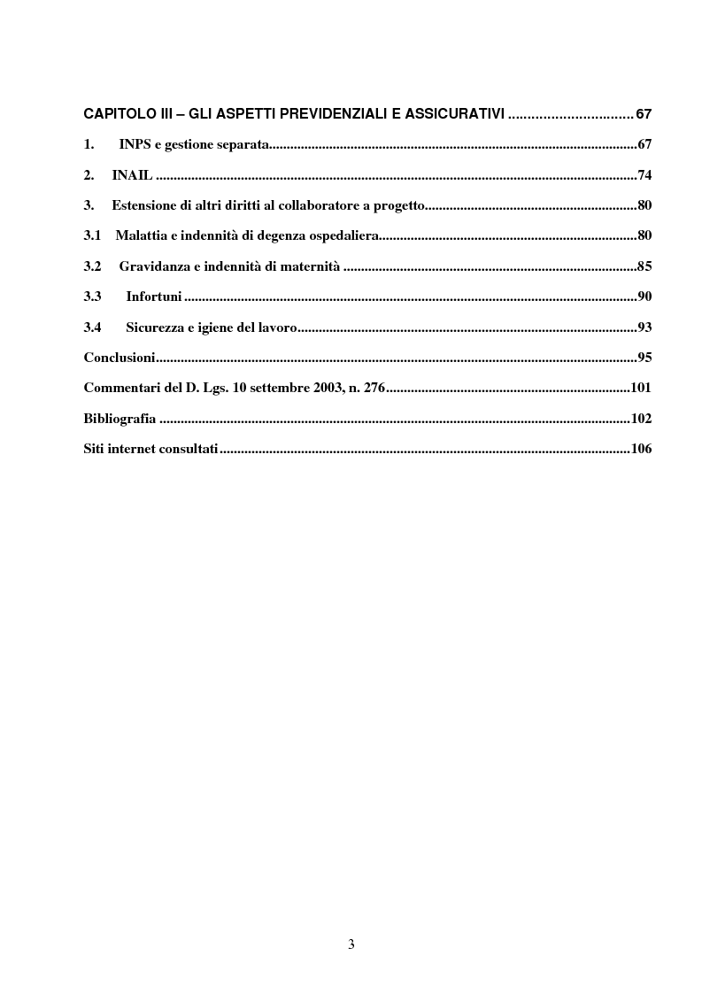 Indice della tesi: Il contratto di collaborazione a progetto, Pagina 2