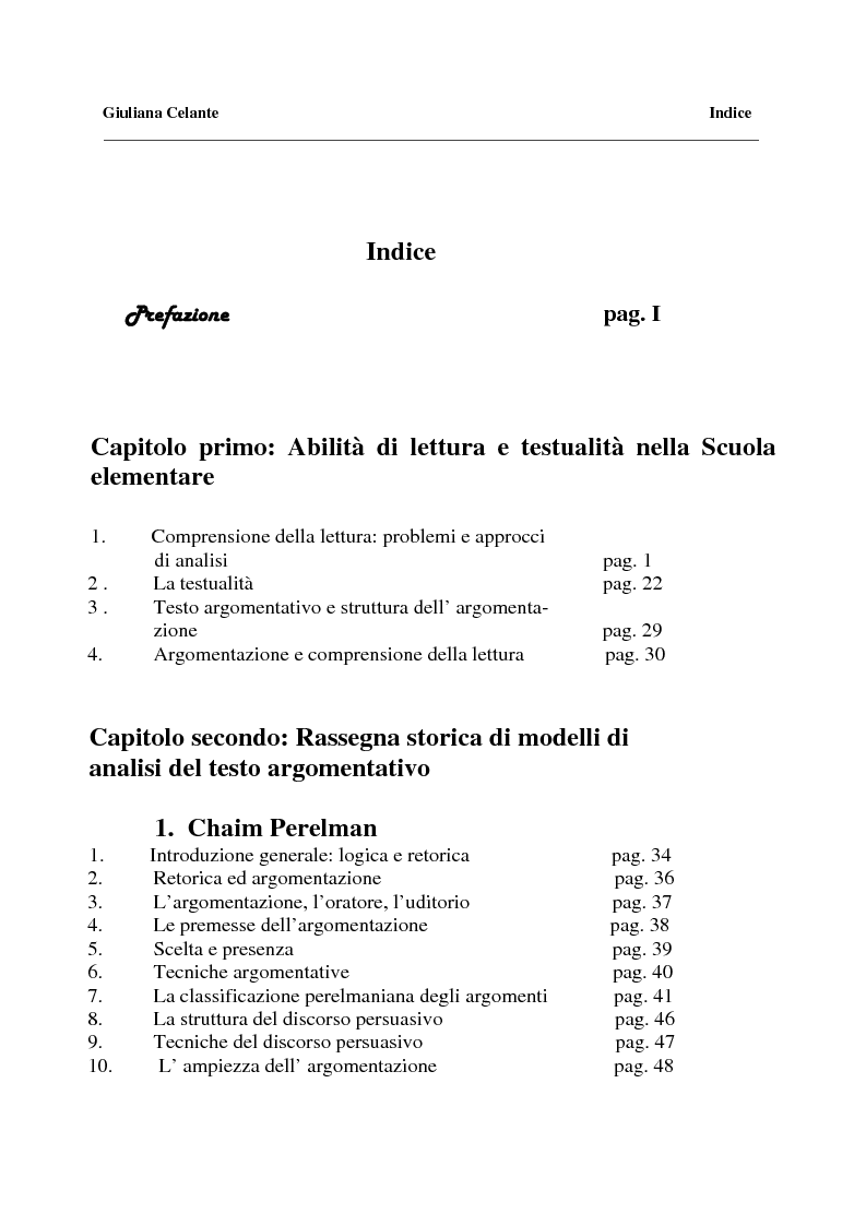 Indice della tesi: La capacità di comprensione nella lettura all'uscita della quinta elementare, Pagina 1