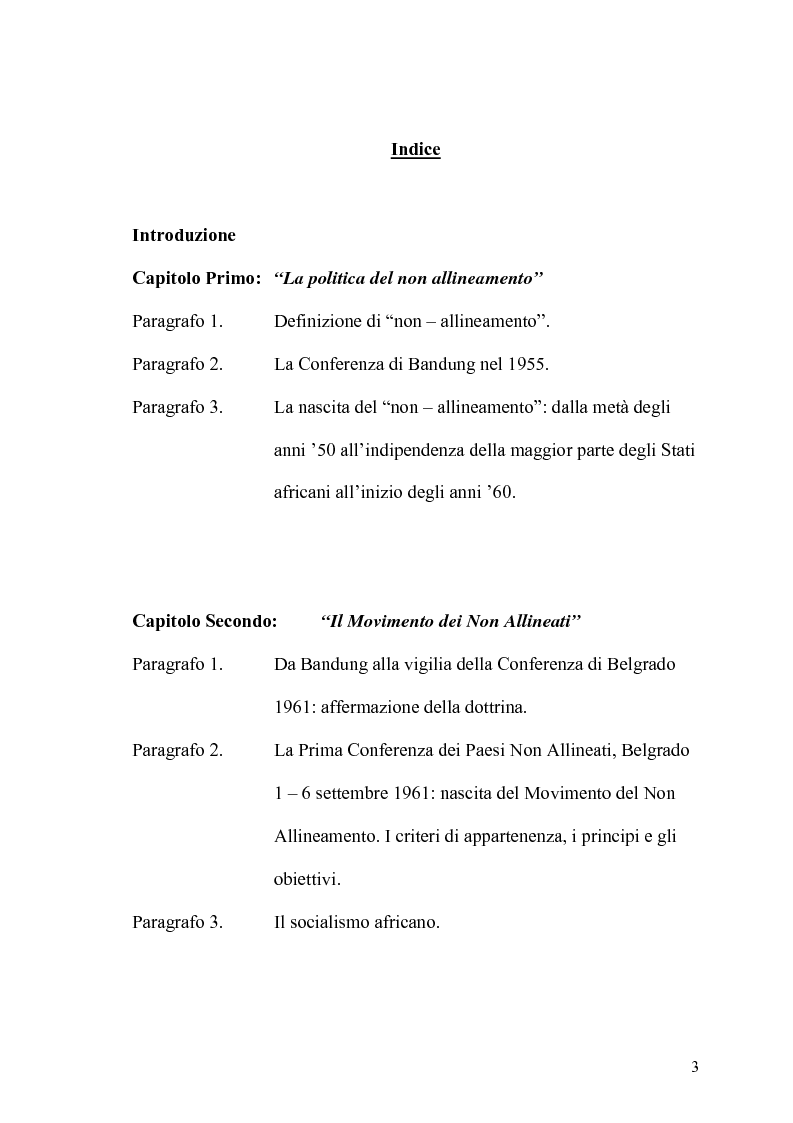 Indice della tesi: Gli Stati dell'Africa Sub-Sahariana e la politica del non allineamento: dall'indipendenza alla caduta del muro di Berlino, Pagina 1