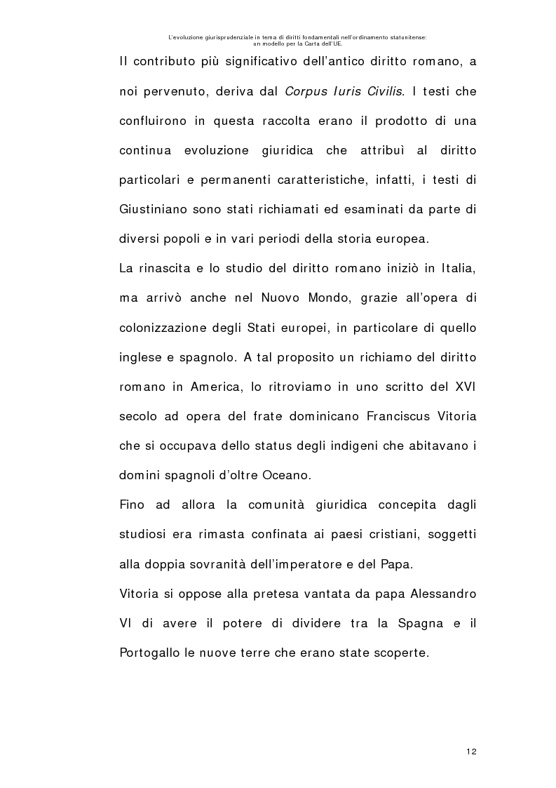 Anteprima della tesi: L’evoluzione giurisprudenziale in tema di diritti fondamentali nell’ordinamento statunitense: un modello per la carta dell'UE., Pagina 11