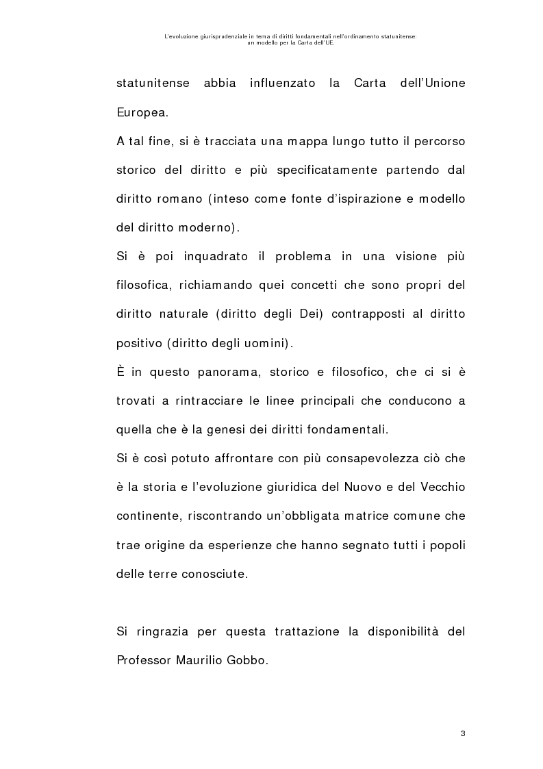 Anteprima della tesi: L’evoluzione giurisprudenziale in tema di diritti fondamentali nell’ordinamento statunitense: un modello per la carta dell'UE., Pagina 2