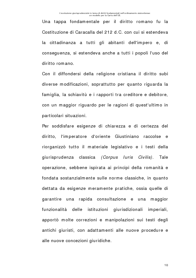 Anteprima della tesi: L’evoluzione giurisprudenziale in tema di diritti fondamentali nell’ordinamento statunitense: un modello per la carta dell'UE., Pagina 9