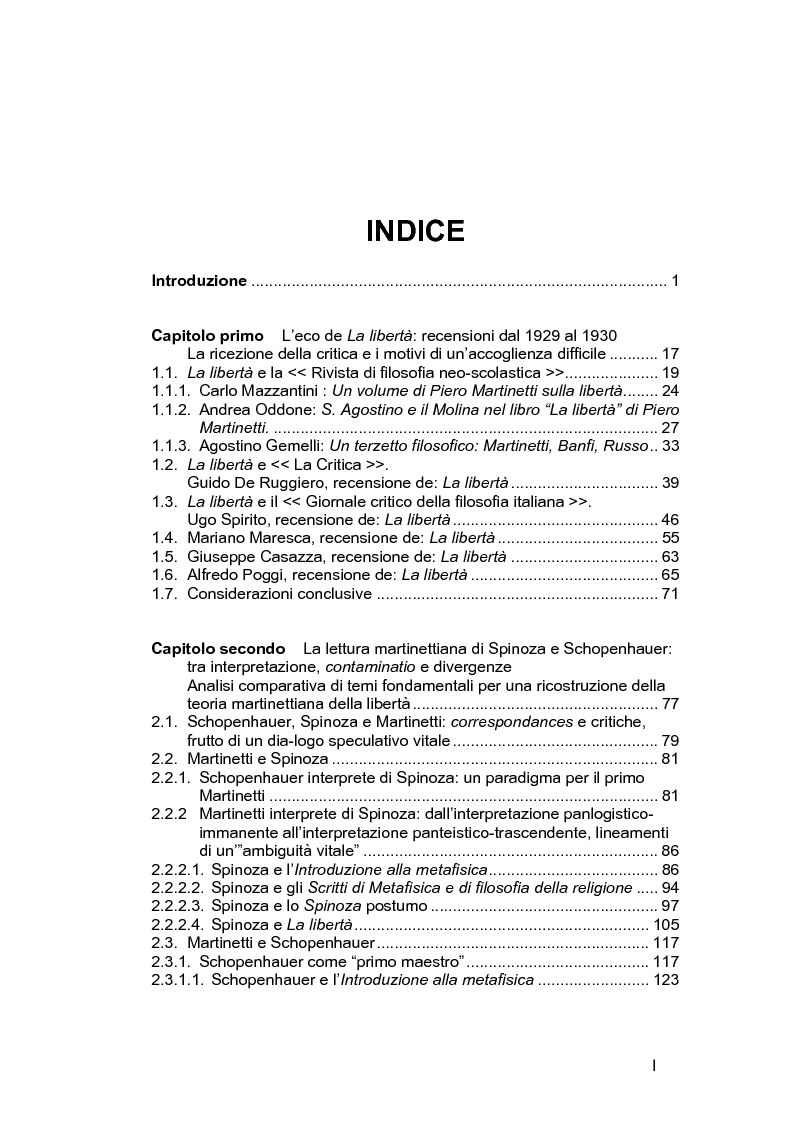 Indice della tesi: Il problema della libertà in Piero Martinetti, Pagina 1