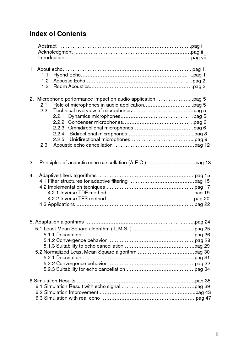 Indice della tesi: The Removal of Acoustic Echo, Pagina 1