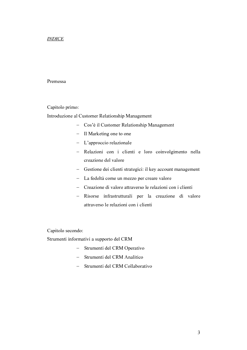 Indice della tesi: CRM e sistemi informativi a supporto, Pagina 1