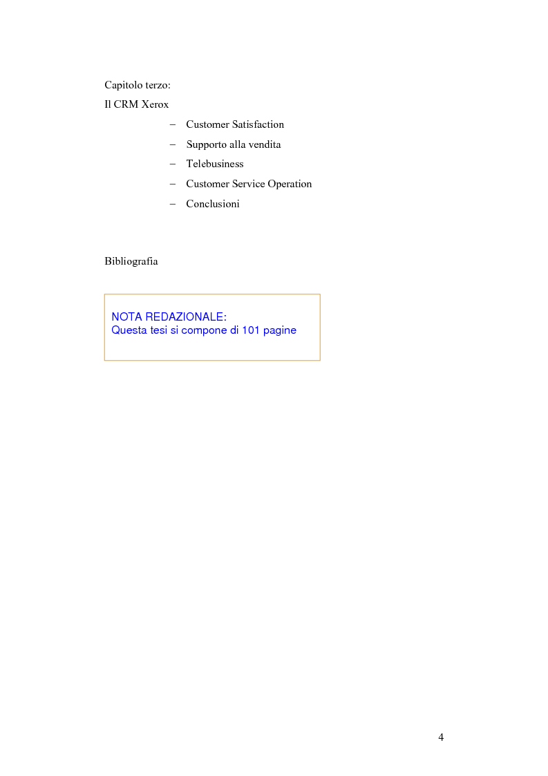 Indice della tesi: CRM e sistemi informativi a supporto, Pagina 2