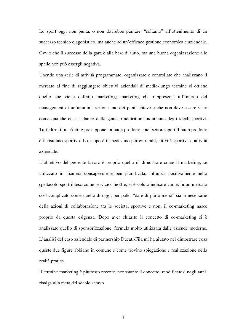 Anteprima della tesi: Il settore sportivo tra co-marketing e sponsorizzazione: il caso Ducati-Fila, Pagina 2