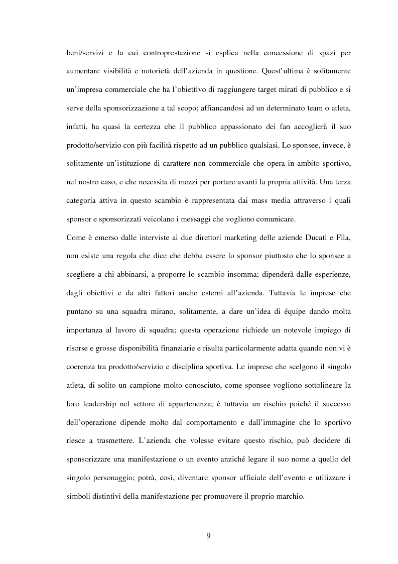 Anteprima della tesi: Il settore sportivo tra co-marketing e sponsorizzazione: il caso Ducati-Fila, Pagina 7