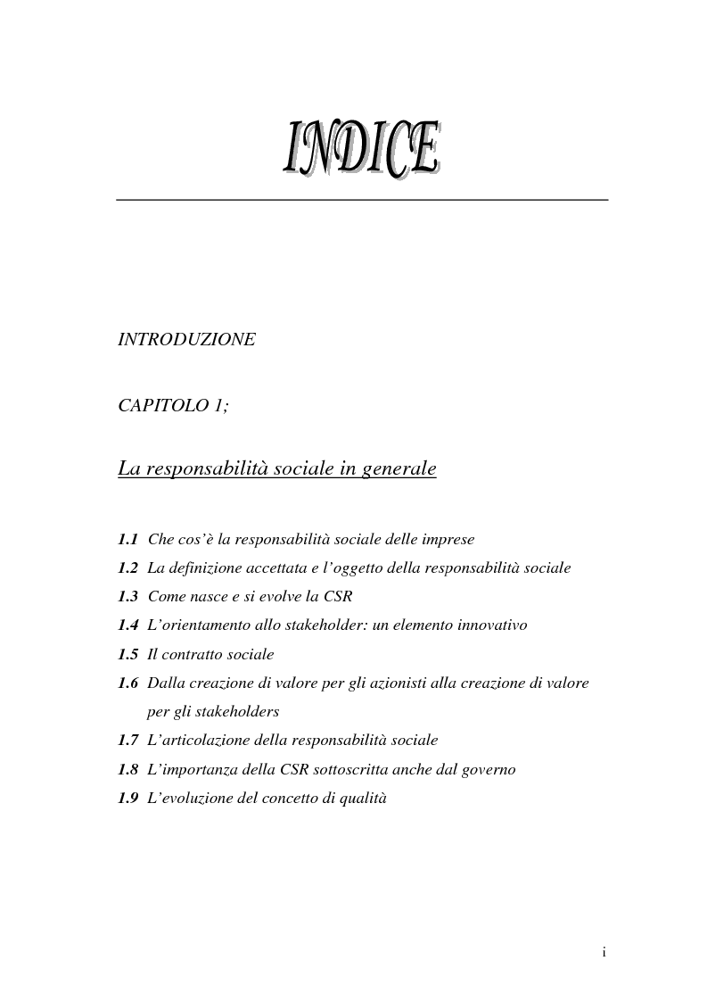 Indice della tesi: La responsabilità sociale delle imprese nel settore agroalimentare; il caso della C. Fiorucci spa, Pagina 1