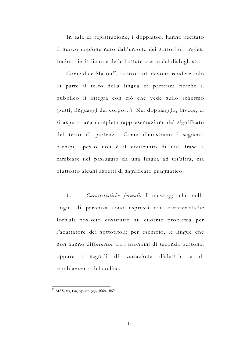 Anteprima della tesi: Traduzione filmica e adattamento al pubblico d'arrivo: il caso della versione italiana di ''Four Weddings and a Funeral'', Pagina 14